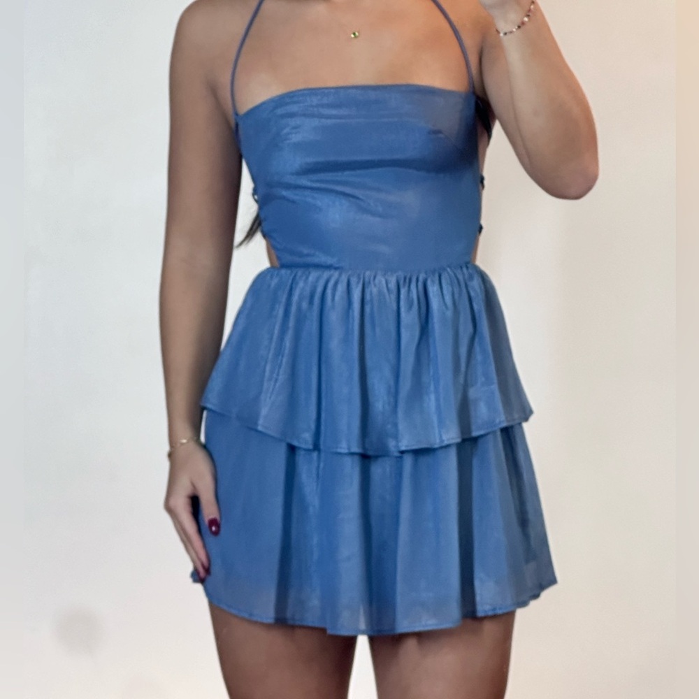 Lucy in the Sky Lace Up Dress Blue Small